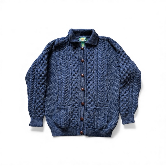 Vintage Cabelas 100% Wool Navy Fisherman Cardigan Made In Ireland Women’s Large - Picture 2 of 8